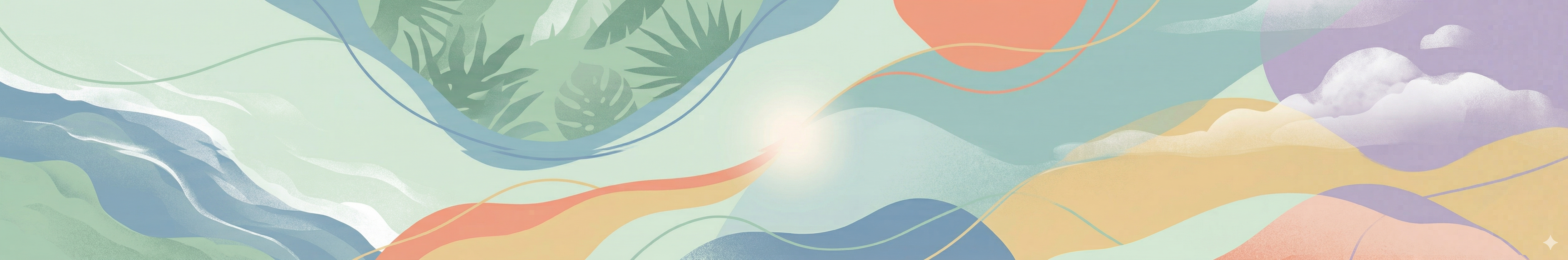 Tropical coastal landscape watercolor banner